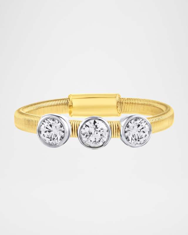 18K Gold Twisted Wire Three-Stone Diamond Ring, Size